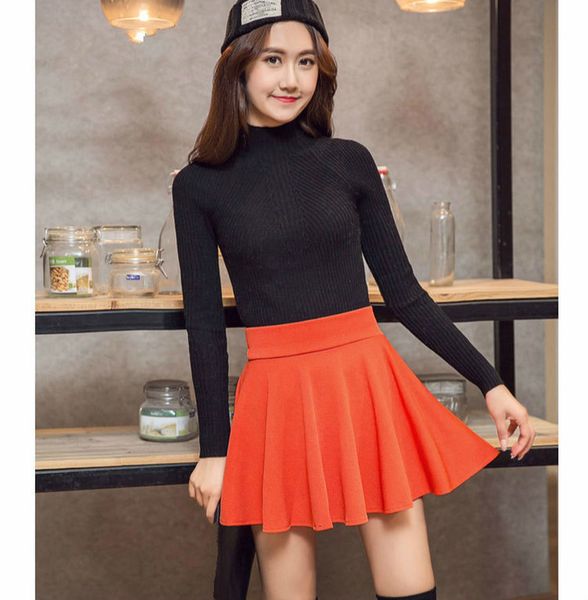 

women large size mini short safety orange dance skirt school female girls cute pleated office skirts high waist multicolor, Black