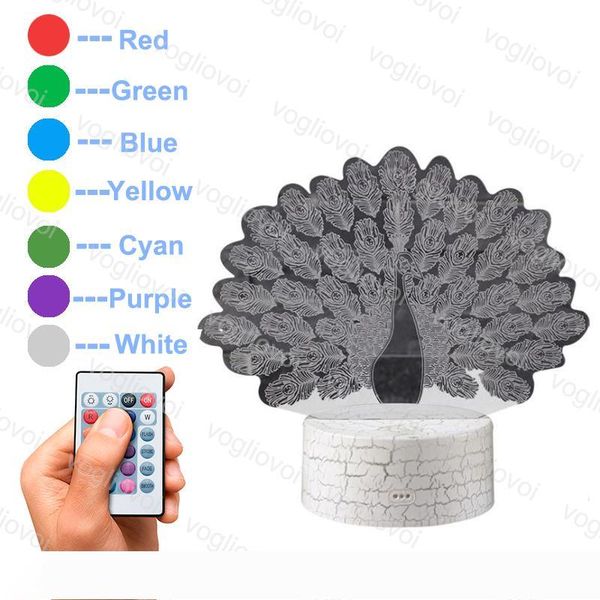 

night light peacock series colorful horse head shape magical 3d illusion lamp 7 colors change led table lamp home decorative acrylic dhl
