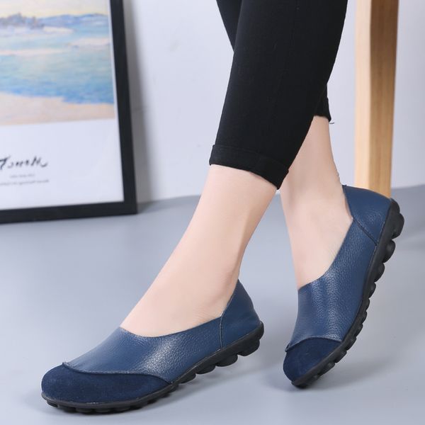

2020 new ladies shoes woman split genuine leather woman flats slip on woman's loafers female moccasins shoes plus size 35-44, Black