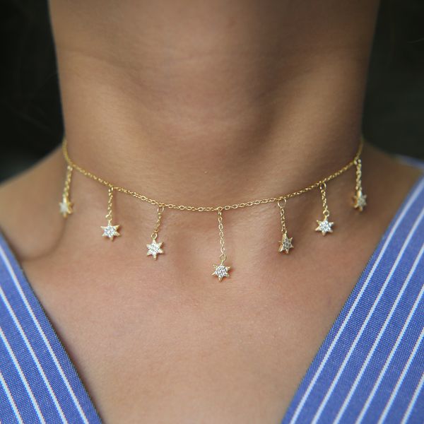 

2017 fashion tassel chain star charm christmas gift fine 925 sterling silver delicate chain choker statement necklace