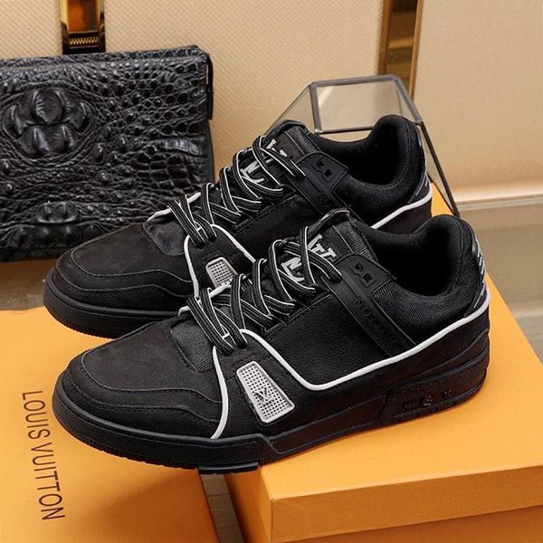 

2020 new arrival fashion men casual shoes luxury design sneakers leather zapatos de hombre lace -up mens shoes with origin box, Black