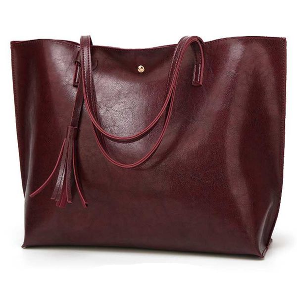 

women's soft leather tote shoulder bag from tassel handbag(red wine