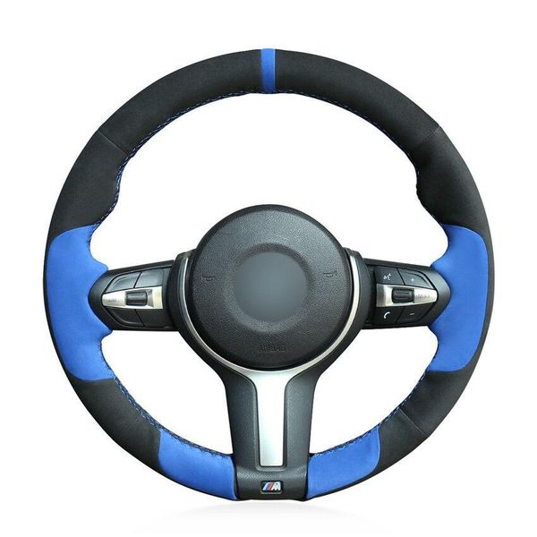 

for bmw f87 m2 f80 m3 hand-stitched blue black suede car steering wheel cover