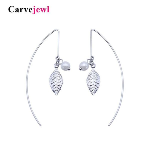 

carvejewl unique style leaf earrings simple leaves simulated pearl pendant earrings for women jewelry gold silver plating earing