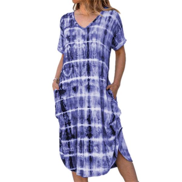 

casual women dresses cotton blended printed dyeing short sleeve v-neck loose dress summer bohemian travel holiday beach dress, Black;gray