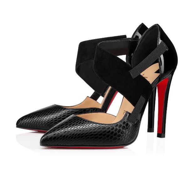 

summery versatile pump stiletto elegance pump freshness sandal 100 mm heel suede calfskin black patent red bottom peep toe ladies party dres