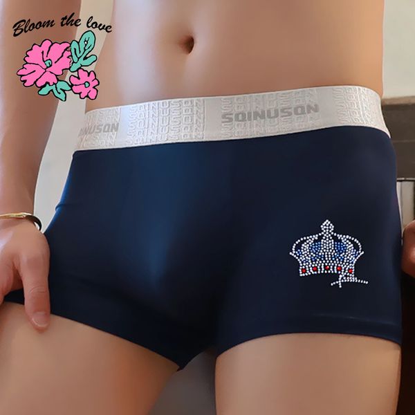 

bloom the love] new fashion boxers mens underwear men boxer crown silk ropa interior homber cuecas masculina size -3xl 0729, Black;white