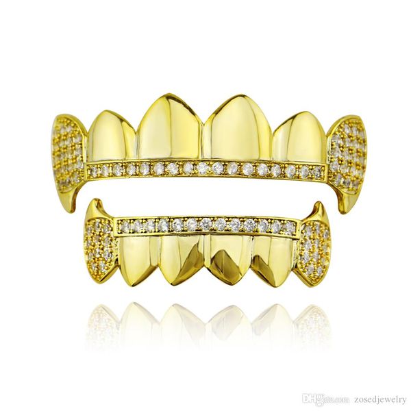 

manufacturers selling european and american rapper hip-hop with micro zirconium gold set of hip-hop band set auger adorn article teeth, Black