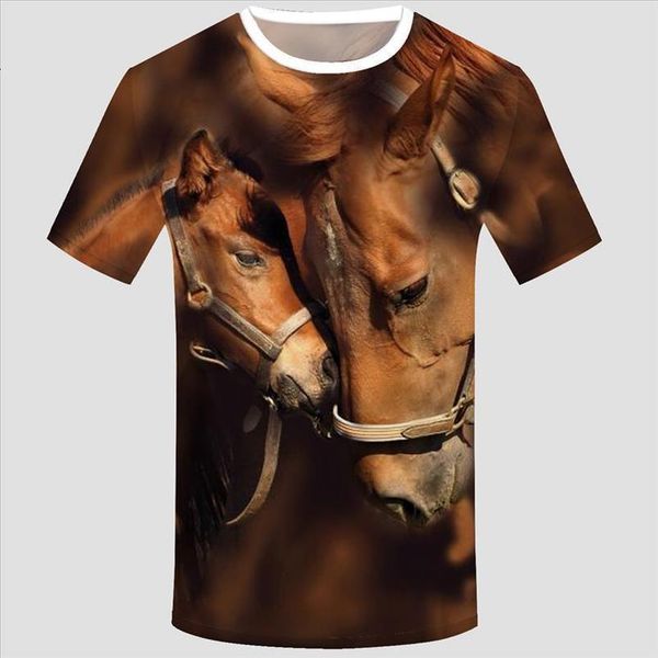 

3d horse print t shirt for boy 2020 comfort teens summer funny animal print short sleeve t shirt boy girl, White