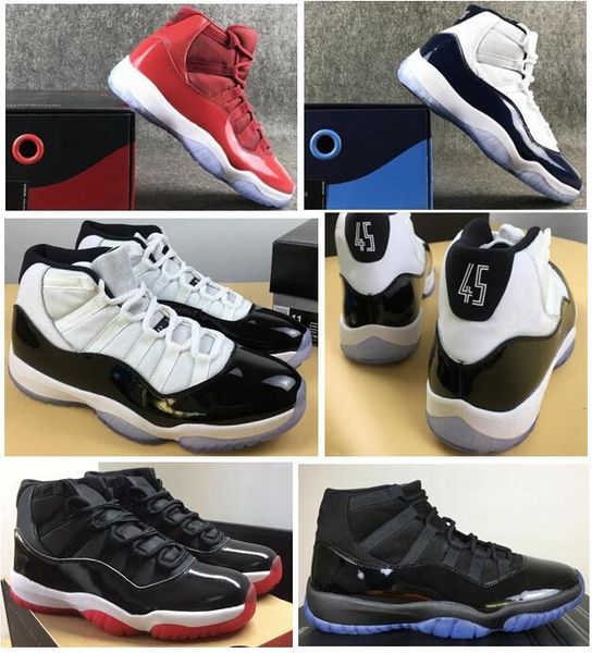 

real carbon fiber 11 bred 2020 concord 45 space jam gym red midnight navy men basketball shoes 11s qaulitys sneakers with box