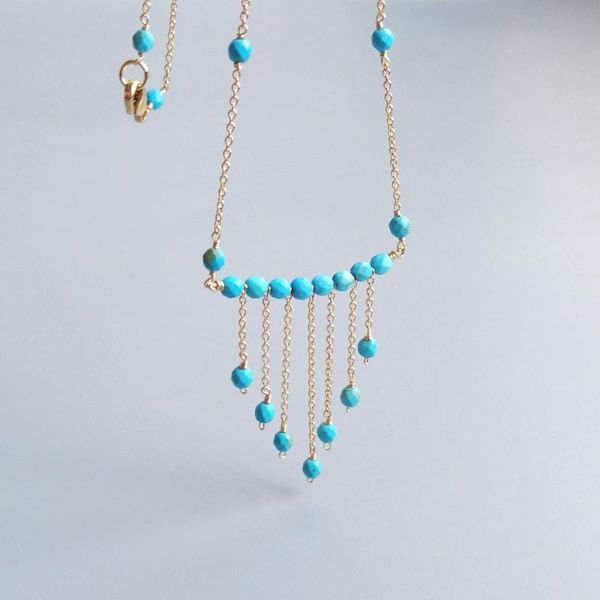

lii ji dye blue turquoises gold filled chain choker tassel pendant delicated handmade pendant necklace, Silver