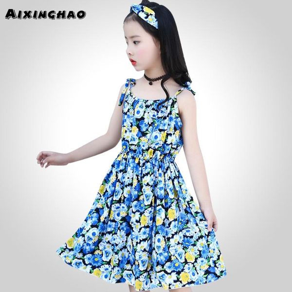 

girl's dresses aixinghao girls beach dress summer sundress for party clothes floral chiffon teen clothing kids 6 8 10 12 14 year, Red;yellow