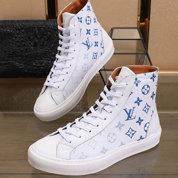 

tattoo sneaker boot men 's shoes luxury breathable sports shoes fashion high lace -up soft men shoes zapatillas hombr, Black