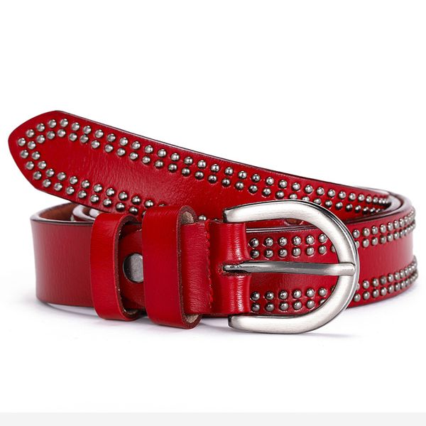 

new fashion luxury designer belts women rivet genuine leather belt vintage women cowskin belt for jeans waistband, Black;brown