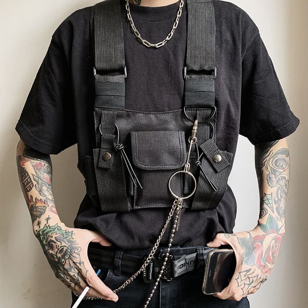 

men fashion tactical chest rig bag function functional chest bag streetwear hip hop bags adjustable vest pack kanye west