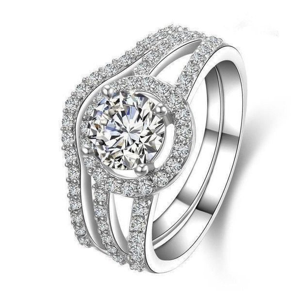 

2Ct Genuine White Gold Brilliant Style Two Rings Combine Authentic Simulate Diamond Wedding Ring For Women Affordable Gold Ring