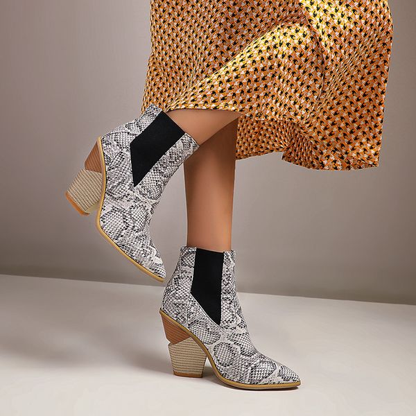 

ymechic black yellow snake print western boots cowboy boots women wedges shoes embossed pu leather ankle cowgirl autumn