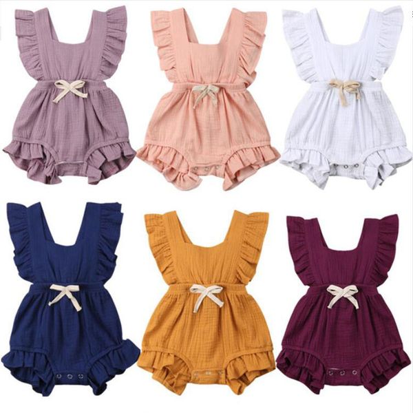 

newborn baby girls ruffle solid color romper backcross jumpsuit outfits sunsuit baby clothing, Blue