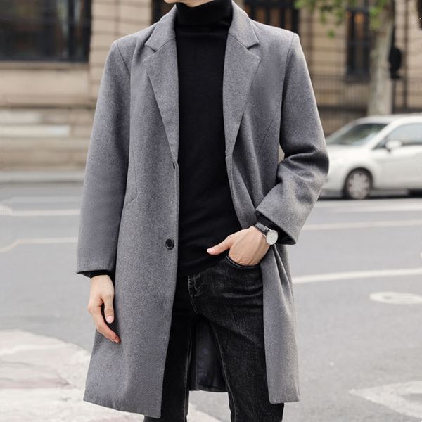 

autumn and winter woolen men's mid-length lapel double-sided windbreaker coat men's woolen windbreaker cashmere-coat, Tan;black