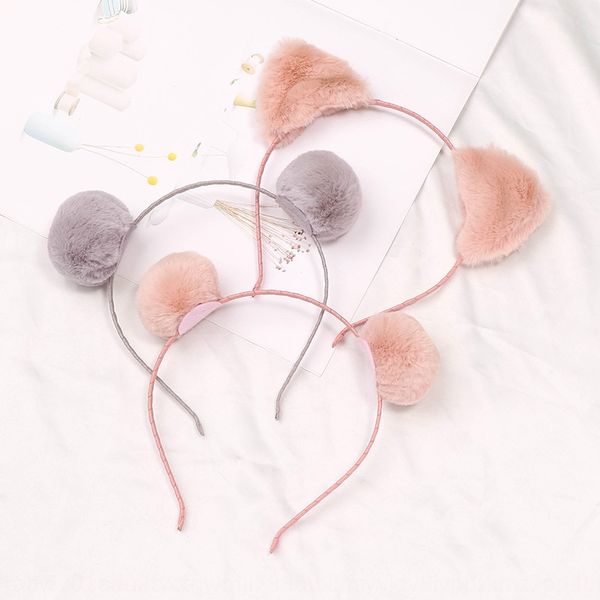 

80706 звезды же меха кролика мяч бал группа милых детских аксессуары для волос 2020 новой плюшевого кота уха волос полосы, Slivery;white