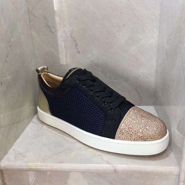

cool sneakers junior spikes & strass orlato flat low red bottom shoes men casual party wedding dress discount skateboard walki, Black