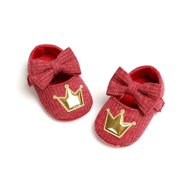 

first walkers infant born baby girls crib shoes flats solid bowknot soft sole crown princess dress no-slip