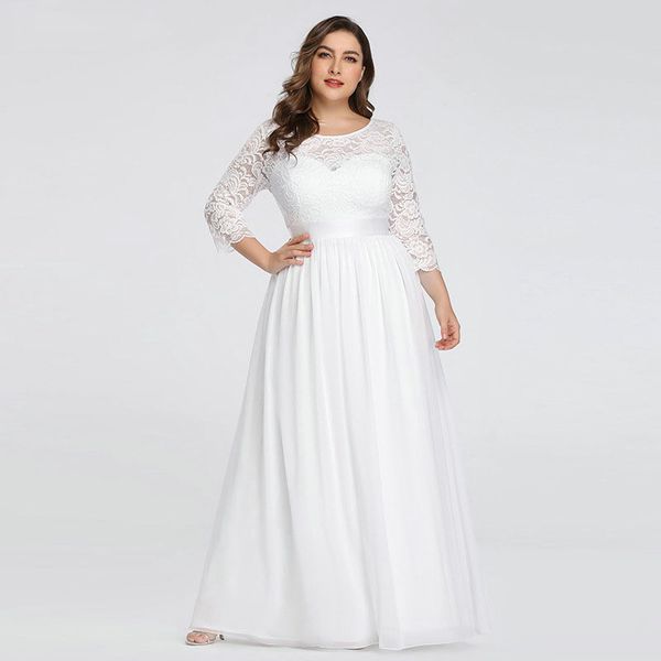 

plus size wedding dresses elegant a-line lace long beach vintage bridal dress with sleeve ever pretty, White;black