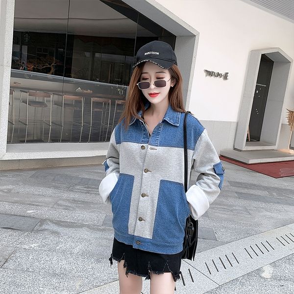 

2020 new blue and gray two-color denim women's long autumn and winter slim white thin coat coat, Black;brown