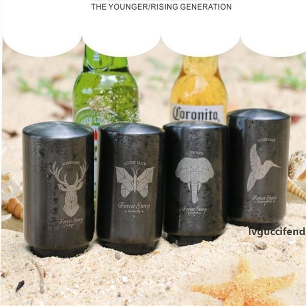 

personalize bottle opener novelty push down automatic matte black stainless steel opener bottle 4 logos available