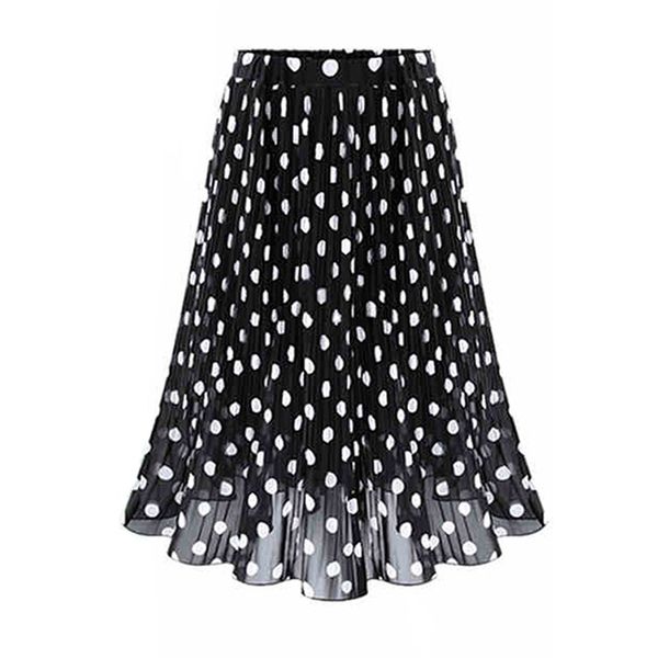 

ladies skirts black white polka dot skirt women summer elastic waist jupe tulle femme size 5xl lady elegant chiffon skirt