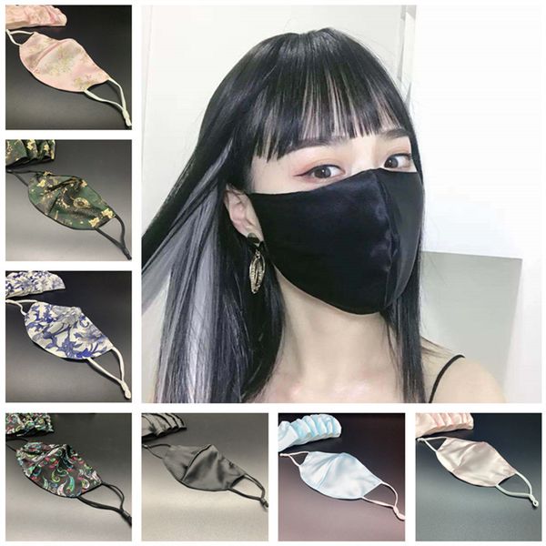 

fashion women silk face mask printing summer dustproof anti-uv masks covers mouth-muffle washable outdoors protective breathable mask ins, Blue