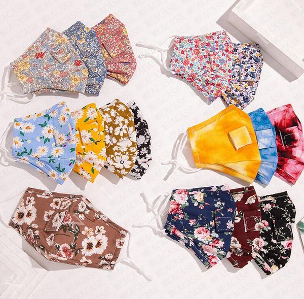 

adults straw drink face mask washable floral masks with filter slot 3layers anti dust cotton face mask easy to drink water beer juice d72112