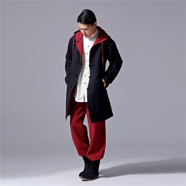 

20 и хлопок белье mafan китайского стиля мужского хлопок и лен пальто мужского двухсторонней пряжки литературного стиль повседневной шляпа п, Tan;black