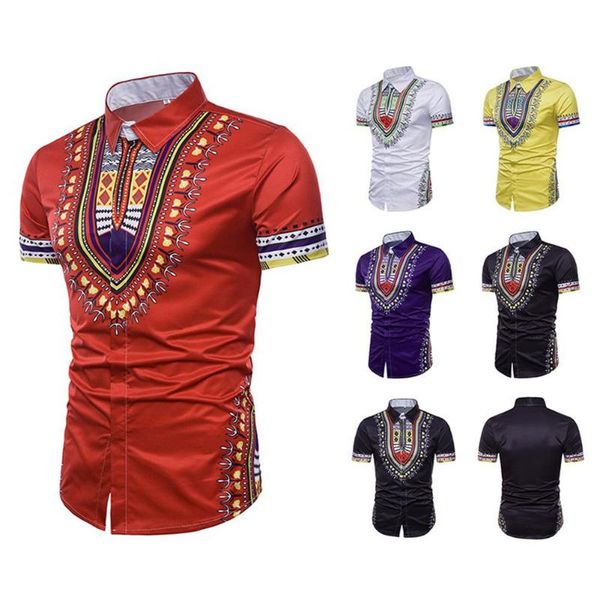 

men's casual shirts zacoo men shirt ethnic style 3d printing lapel short sleeve male slim, White;black