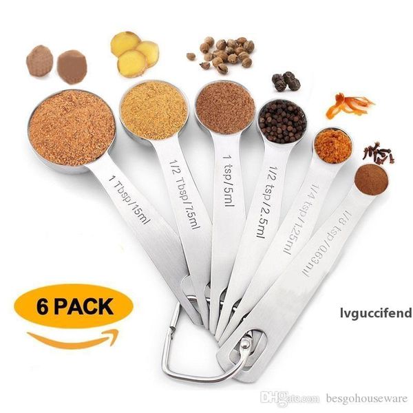 

food grade safety measuring spoons set 6 pcs/set stainless steel measuring spoons baking cooking tools hangable handle tablespoon bh1287 tqq
