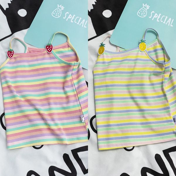 

9mxfs q.child 2020 summer new camisole rainbow striped cute girls' suspenders q.child 2020 summer new children's camisole vest chi, Blue
