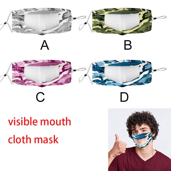

dhl 200pcs designer masks transparent face mouth cover camouflage washable reusable cloth masks antifog clear boom2017 aha185