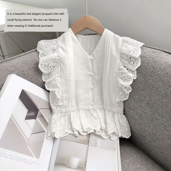 

qsszj chen ma's lace children's clothing clothing fashionable temperament small flying sleeve shirt children's new fashion la, White;black