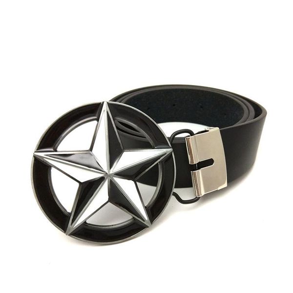 

cowboy men belt black pu leather belts for men with black white five-pointed metal belt buckle mens big buckle, Black;brown
