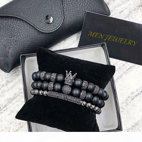 

2020 2pcs set crown charm designer bracelet natural stone for women and mens pulseras masculina gifts, Golden;silver