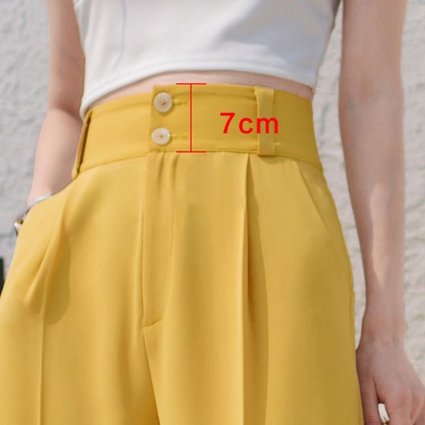 

women's pants & capris women summer wide leg chiffon elegant long 2021 causal loose high waist yellow trousers korean fashion streetwea, Black;white