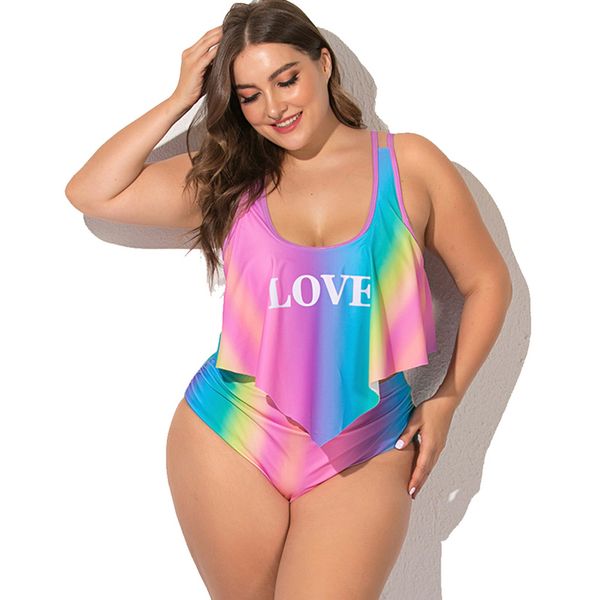 

wipalo plus size women swimwear bikini rainbow gradient print ruffled swimsuit high waist swimdress bathing suits summer beachwear 5xl, White;black