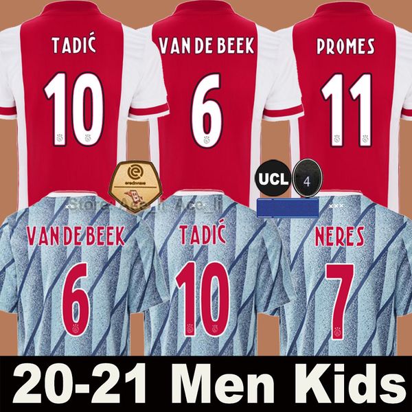 

20 21 ajax home soccer jersey promes alvarez away 2020 2021 camiseta de fÃºtbo van de beek tadic ziyech football shirt men kids sets uniform, Black;yellow