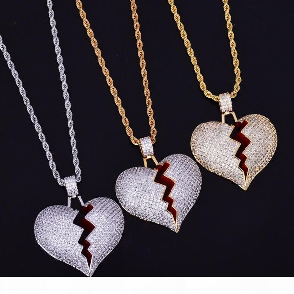 

broken heart pendant gold chain hip hop ювелирные изделия дизайнер ювелирных изделий choker iced out цепи ожерелья mens себе золотой кулон, Silver