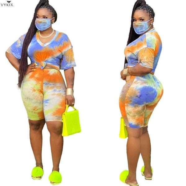 

plus size women with mask tie dye two piece set tracksuits 2 piece outfits for women ensemble femme, White