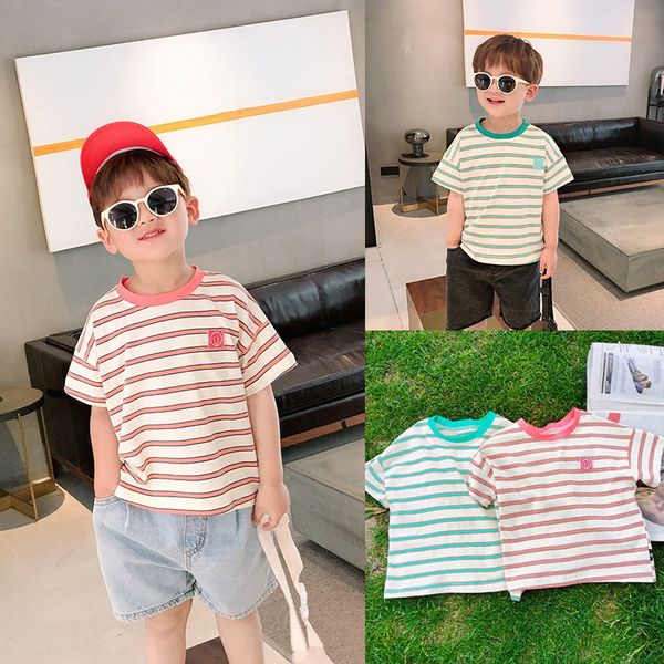 

mq0no children's short-sleeved boyssummer clothes 2020 new western style boysstriped boyskorean style trendy children's t-shirt t, Blue