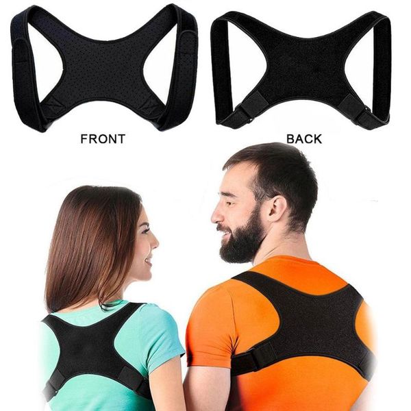 

back support 1pc adjustable posture corrector clavicle spine shoulder lumbar brace belt correction unisex, Black;blue