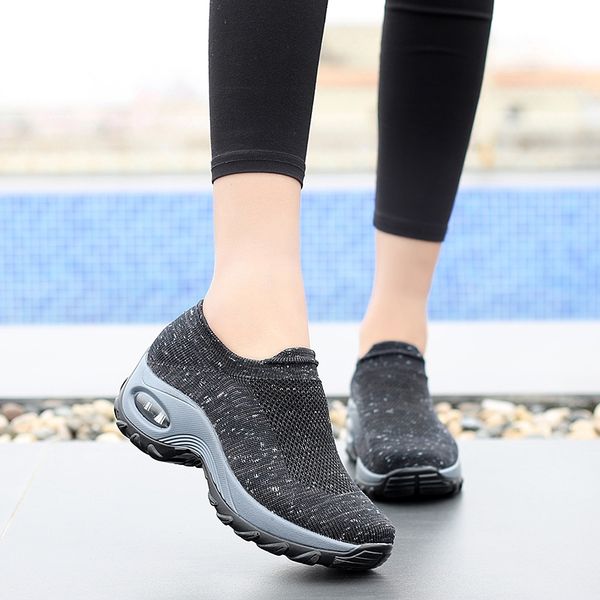

tkn 2020 spring women sneakers shoes flat slip on platform wedges sneakers for women summer breathable mesh sock shoes 1839, Black
