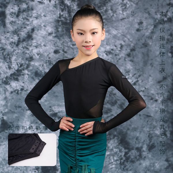 

stage wear latin dance children long sleeve bodysuit girls ballroom waltz clothes clothing kids shirt dl6204, Black;red