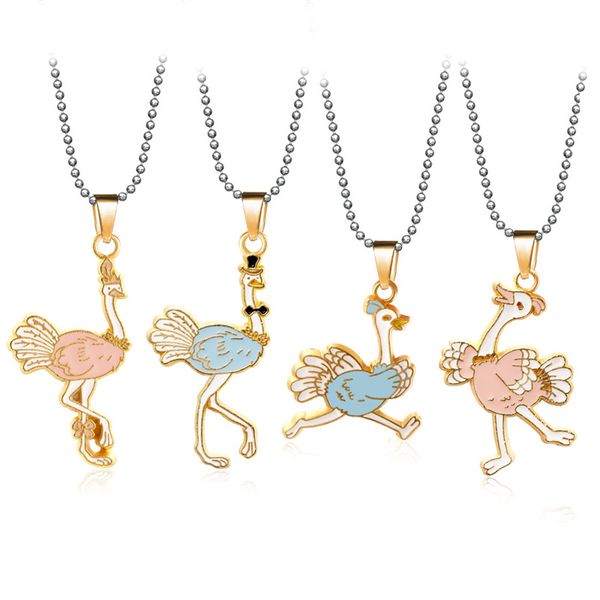 

metal alloy ostrich necklace woman bead rope chain animal bird choker necklaces pendant fashion jewelry for men collares, Silver
